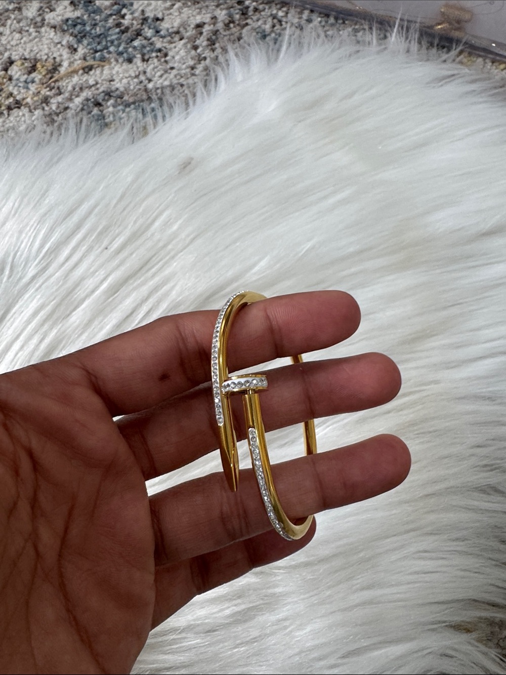 Gold Crystal-Accented Nail Cuff Bracelet